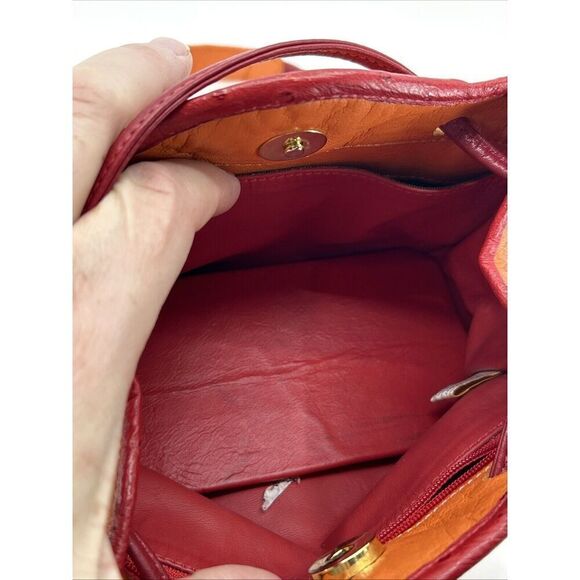 Vintage JO ANN PAGE Orange Leather Piping Shoulder Bag Purse *MADE IN USA - Picture 6 of 13